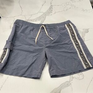 Sonoma Sport Mens XL Swim Trunks Blue Floral Stripe Cargo Pocket Drawstring‎